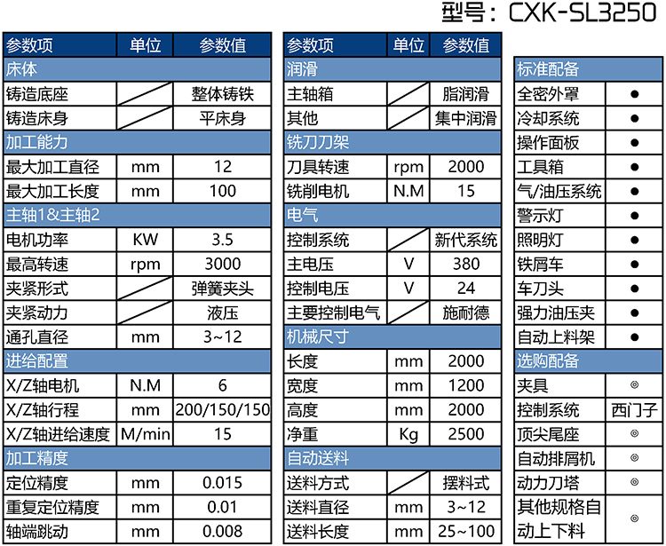 SL3250双主轴车铣复合机床参数表